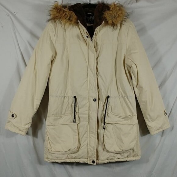 YXP Jackets & Blazers - YXP Parka Women's Off White 100% Cotton Faux Fur Hooded Drawstring Waist Size L